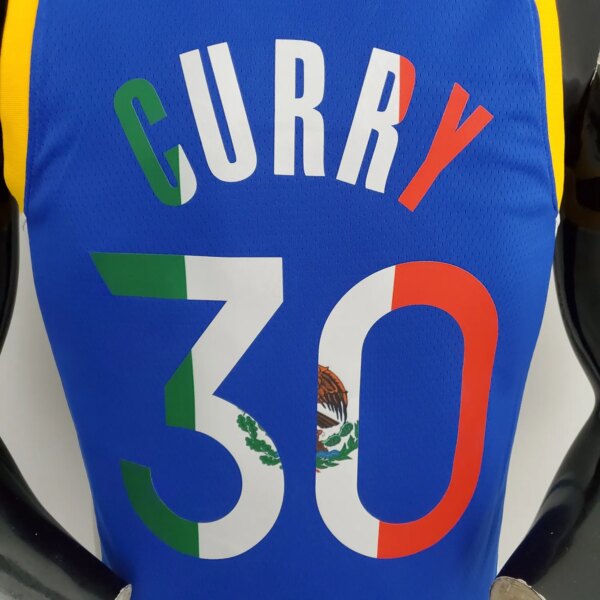 Retro 75th Anniversary Golden State Warriors CURRY#30 Mexico Blue NBA Jersey - Image 6