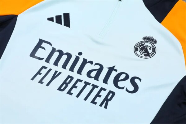 24-25 Real Madrid Light Blue and Orange Training Suit - Image 2