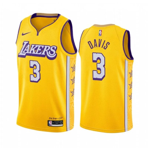 19-20 Lakers Yellow V-Neck Hot Pressed Jersey - Image 3
