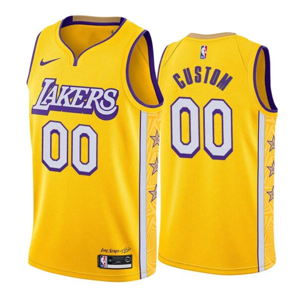 19-20 Lakers Yellow V-Neck Hot Pressed Jersey - Image 5