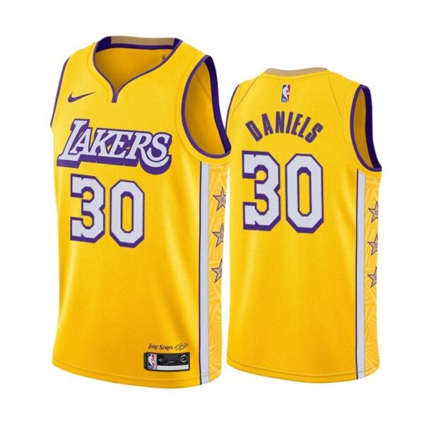19-20 Lakers Yellow V-Neck Hot Pressed Jersey - Image 6
