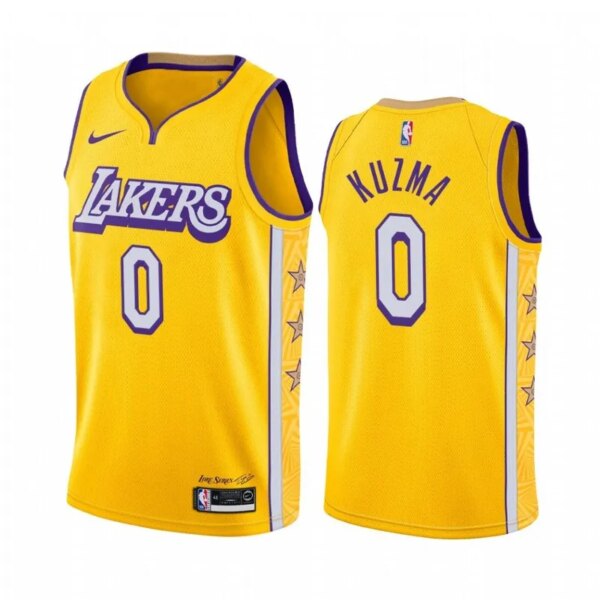 19-20 Lakers Yellow V-Neck Hot Pressed Jersey - Image 8
