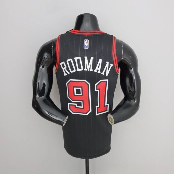 75th Anniversary Rodman#91 Bulls Flyers Black NBA Jersey - Image 3