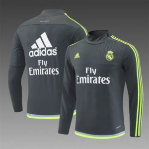 15-16 Real Madrid Grey Retro Training Suit - Top Only