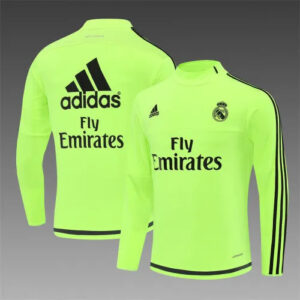 15-16 Real Madrid Neon Green Retro Training Suit - Top Only